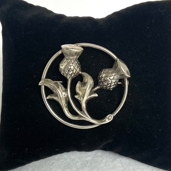 VTG Signed BEAU Sterling Silver 925 1.5" Round Thistle Brooch Flower Brooch - Picture 2 of 16